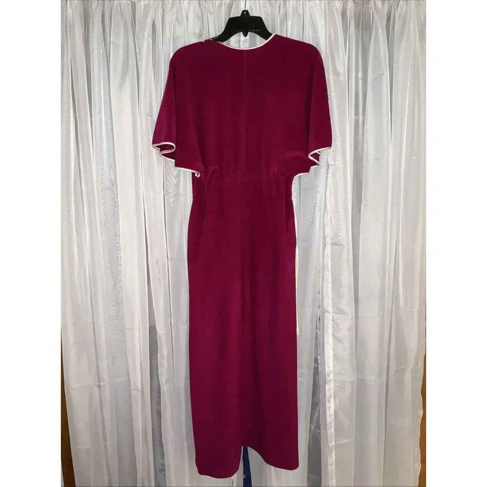 Vintage Vanity Fair Jewel Toned Fuchsia Magenta Maxi Flutter sleeve Robe medium